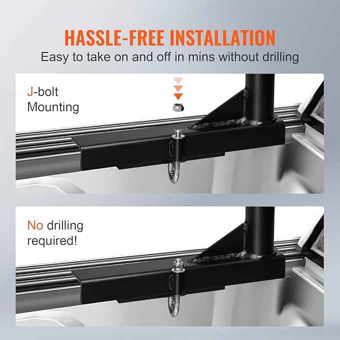 VEVOR Extendable Steel Truck Ladder Rack - 800 lbs Capacity, 46-71 inch, Non-Drilling for Kayak, Surfboard, Lumber, Ladder