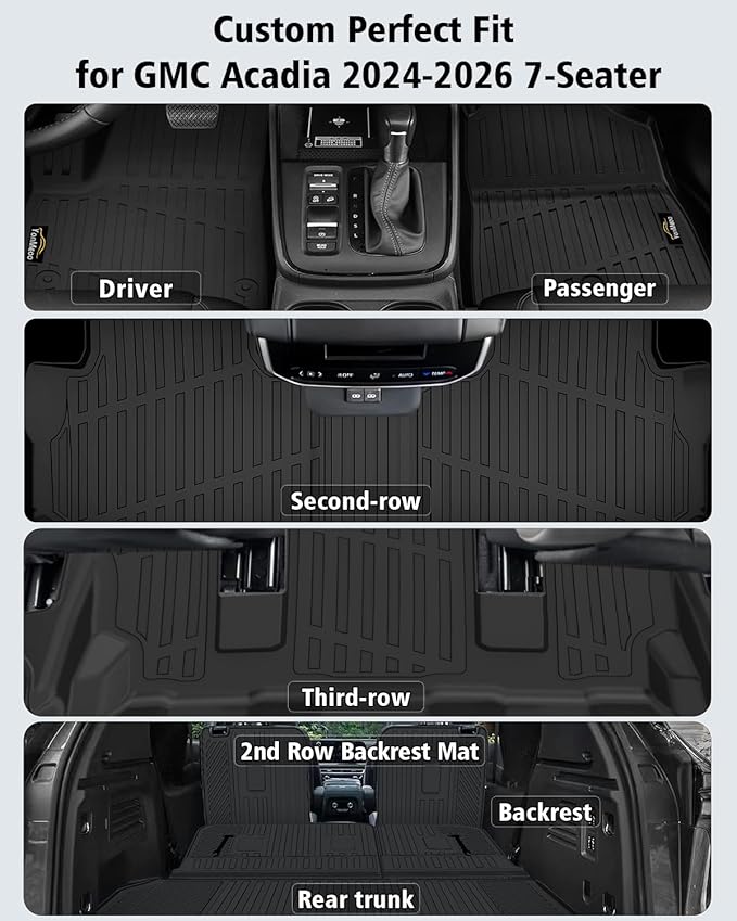 Floor Mats & Cargo Liner for Chevrolet Chevy Traverse 2024-2026 & GMC Acadia 2024-2026 & for Buick Enclave 2025-2026 7-Seat Bucket Chairs All Weather TPE Set, Door Sill Protectors, Black Accessories