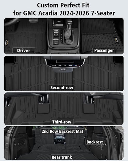 Floor Mats & Cargo Liner for Chevrolet Chevy Traverse 2024-2026 & GMC Acadia 2024-2026 & for Buick Enclave 2025-2026 7-Seat Bucket Chairs All Weather TPE Set, Door Sill Protectors, Black Accessories
