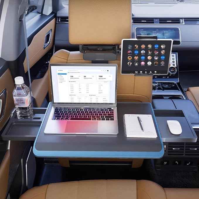 Portable Car Seat Tray Table, Car Backseat Table, Adjustable Seat Back Laptop Desk, Foldable Telescopic Auto Backseat Food Trays Desk, for Working, Writing, Eating, Traveling