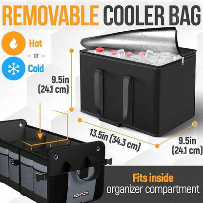 FORTEM Trunk Organizer with Cooler For SUV Car Organizer and Storage, Collapsible Multi-Compartment, Perfect Christmas Gifts For Men, Women, 1680D Oxford, Non Slip Bottom, Straps, Soft Cover 110L