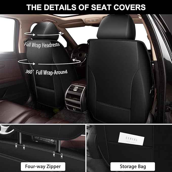 YORKNEIC Seat Covers for Chevrolet/Chevy Sonic 2012-2020:2 Row 5 Seat Full Set Faux Leather Car Seat Covers for Sonic Automotive Seat Cushion with Airbag Compatible(5 Seat Full Set,Black&Grey)