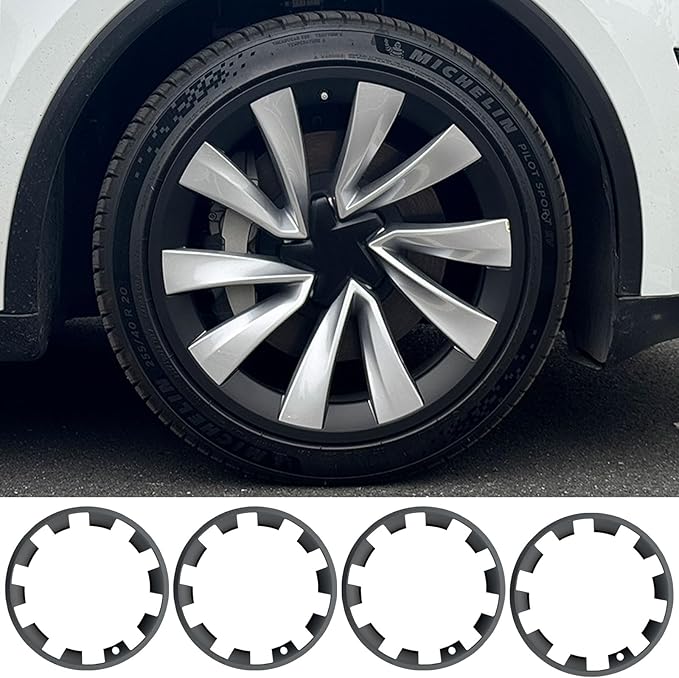 for Tesla Model Y 20 Inch Helix Wheel Rim Protector Hubcaps Helix Wheels Rim Cover Tire Trim Rings Matte Black 4Pcs Model Y Accessories