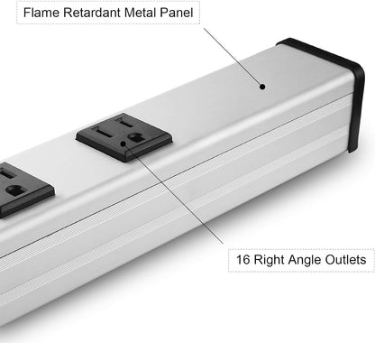 16 Outlet Plugs Heavy Duty Metal Power Strip, Aluminum Workshop Socket with 4 FT Long Cord and Power Switch. 15A, 125V, 1875W Silver