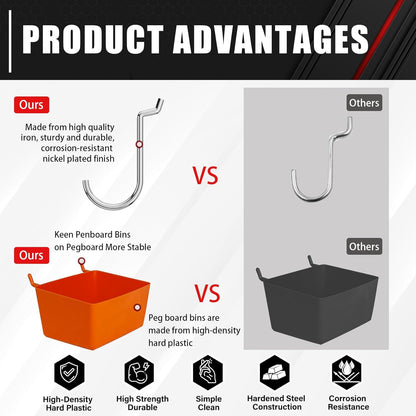 C&T 80 Piece Pegboard Hooks Assortment Kit, Pegboard Accessories Organizer Set with Bins, 1/8 and 1/4 in pegboard Hooks, for Hanging Tools, Organizing Various Tools,Garage Pegboard Wall Organization