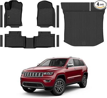 Floor Mats & Trunk Mat Custom for Jeep Grand Cherokee & Dodge Durango 2016-2021/Grand Cherokee WK 2022 (Not for L) All Weather TPE Rubber Cargo Liner Automotive Full Set Accessories- Black