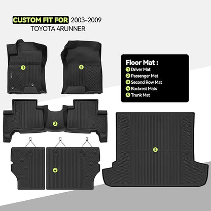 Tongama-Floor Mats for 2003-2009 Toyota 4Runner, All Weather TPE Floor Liners and Trunk Mat and Backrest Mats Protectors for Toyota 4Runner Waterproof Interior Accessories