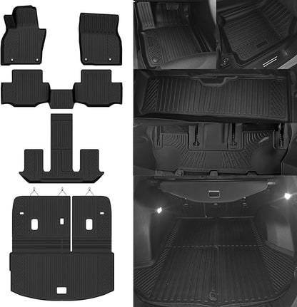 Custom Fit Floor Mats for Mazda CX90 7 Seats/Captain Seat 2024-2025 2026, All Weather TPE Floor Liners with Trunk Mat & Backrest Protectors, Odorless Full Set Interior Accessories