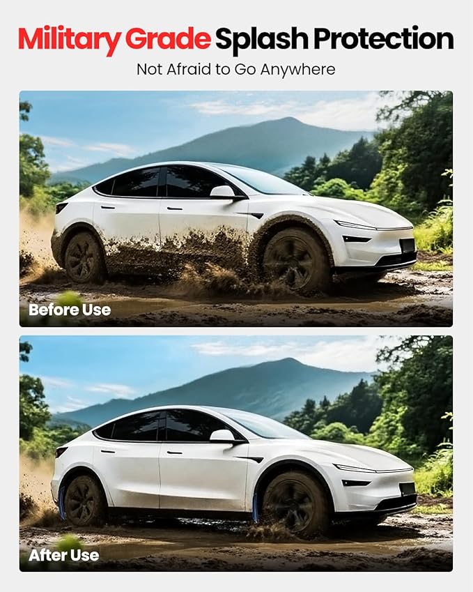 REEVAA 2026 Tesla New Model Y Juniper Accessories - Mud Flaps [Protect Paint, No Drilling Required] All-Weather Splash Guard Body Kits for Model Y Juniper 2025-2026, Black (Set of 4)