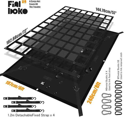 Heavy Duty Cargo Net for Pickup Truck Bed,(4.8'x 6'-1200lbs) Gladiator Cargo Net with 6'x 8' Truck Bed Tarp,Weatherproof Cargo Cover Suitable for Daily Full Load of Pickup