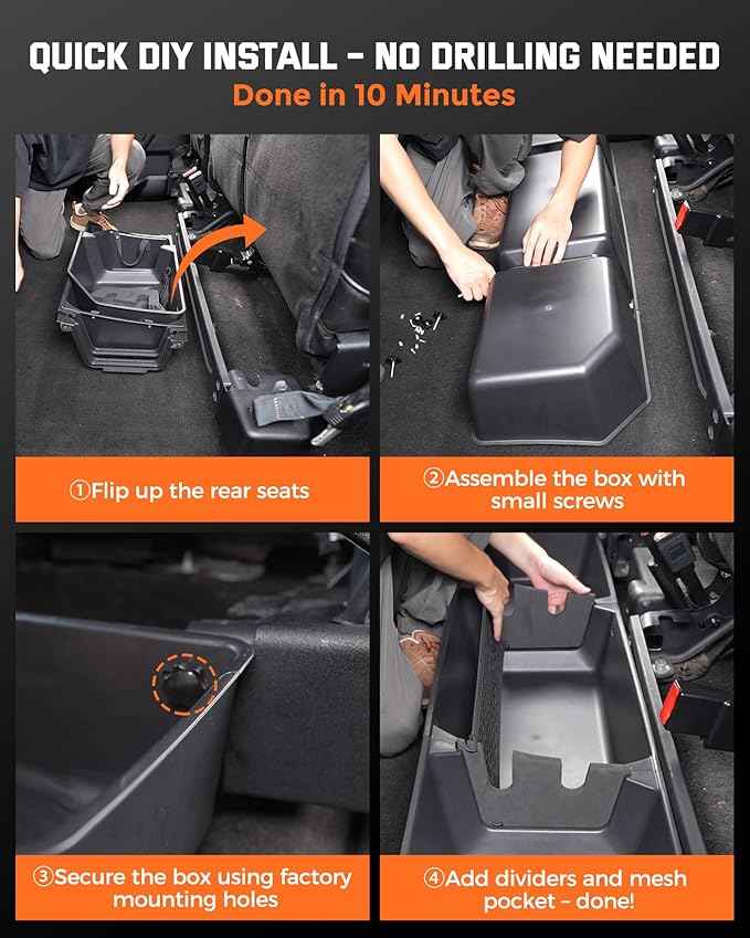 DiffCar® Truck Underseat Storage for Ford F150: 2015-2026 SuperCrew/Crew Cab, Rear Under Seat Organizer Tool Box Car Accessories for Ford F-150 F250 F350 F450 F550 Super Duty(w/Detach Bin & Mesh Net)