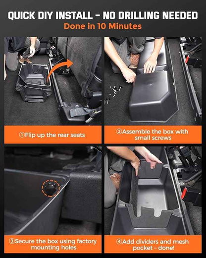 DiffCar® Truck Underseat Storage for Ford F150: 2015-2026 SuperCrew/Crew Cab, Rear Under Seat Organizer Tool Box Car Accessories for Ford F-150 F250 F350 F450 F550 Super Duty(w/Detach Bin & Mesh Net)