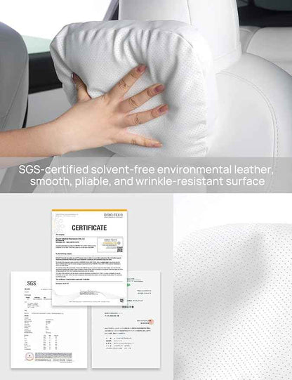 TPARTS Leather Headrest Neck Pillow for Tesla Model Y/X/3/S (Includes Model Y Juniper 2026 2025 & Model 3 Highland 2024-2026) Interior Accessories Car Neck Pillow for Traveling (Set of 2 White)