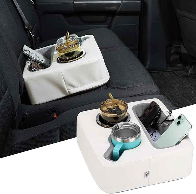 KEMIMOTO Back Seat Cup Holder for Car, Couch Cup Holder, Car Truck Boat Organizer, Couch Sofa Bed Expander Tray Holds Drinks, Snacks, Remote, Cell Mobile Phone (White)