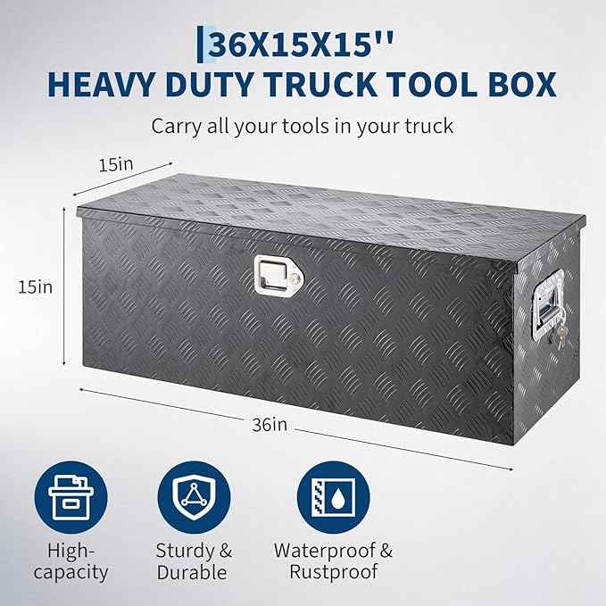 Heavy Duty Aluminum Truck Bed Tool Box 36'', Professional-Grade Storage Chest with Secure Lock, Gas Strut Lid, and Small Parts Organizer, Durable Heavy Duty Alu Tool Box for Pickup, RV, Trailer