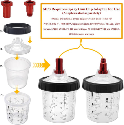 Disposable Paint Cup 20 Ounce (600 ml) Kit - 20 Paint Mixing Cups Liner, 20 Filter Lids, 2 Spray Gun Adapters, 5 Sealing Plugs, 1 Hard Cup，1 Sealing Ring, 1 Stirrer, for Car & DIY Painting