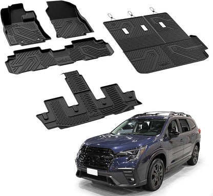 LASFIT Floor Mats & Backrest Mats & Cargo Mat for Subaru Ascent 2019-2026 7/8 Passenger, All Weather TPE Custom Fit Floor Liners for Subaru Ascent Full Set Accessories Car Mats,Black