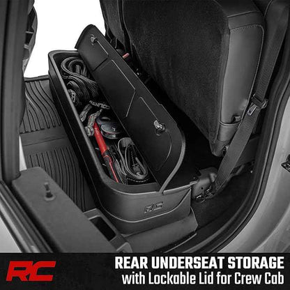 Rough Country Under Seat Storage for Ford F-150/F-250/F-350/Raptor Crew Cab (2015-2026) - Custom Rear Under Seat Organizer Tray with Lockable Lid