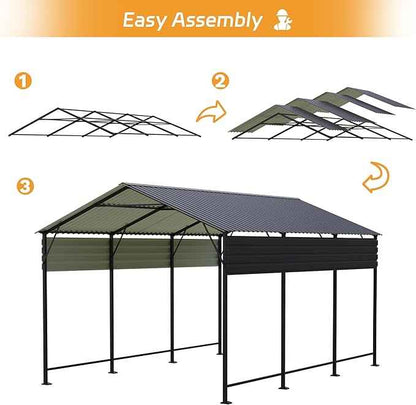 Patiowell 10x15 FT Metal Carport, Heavy Duty Carport with Reinforced Frame and Galvanized Steel Roof, Outdoor Car Port Shelter for Car, Truck, Boat and Tractor, Black
