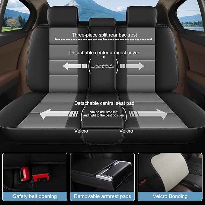 YORKNEIC Full Set Seat Covers Fit for Ford Explorer 2004-2025 2026: Faux Leather Car Seat Covers - Waterproof Car Seat Protector(Black & Grey)