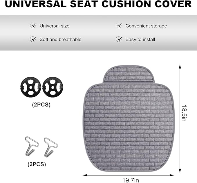 Front Car Seat Cover, Anti-Slip Breathable Linen Bottom Seat Protector Covers with Storage Pockets, Universal Front Driver Seat Pad Mat for Cars SUVs Truck Van (Gray)