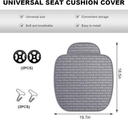Front Car Seat Cover, Anti-Slip Breathable Linen Bottom Seat Protector Covers with Storage Pockets, Universal Front Driver Seat Pad Mat for Cars SUVs Truck Van (Gray)
