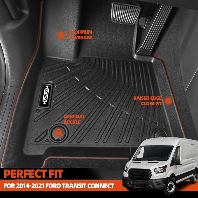 Custom Fit Floor Mats for 2014-2021 Ford Transit Connect, All Weather TPE Floor Liners, Odorless Full Set Interior Accessories