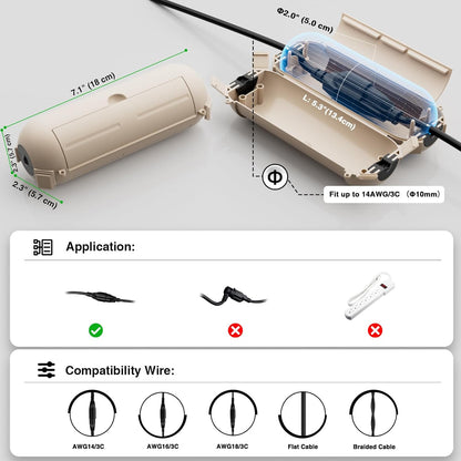 Flemoon [3 Pack] Outdoor Extension Cord Cover Waterproof, Weatherproof Electrical Connection Box for Straight Plug, Outlet, Socket, Halloween, Christmas Holiday Decoration String Light, Almond