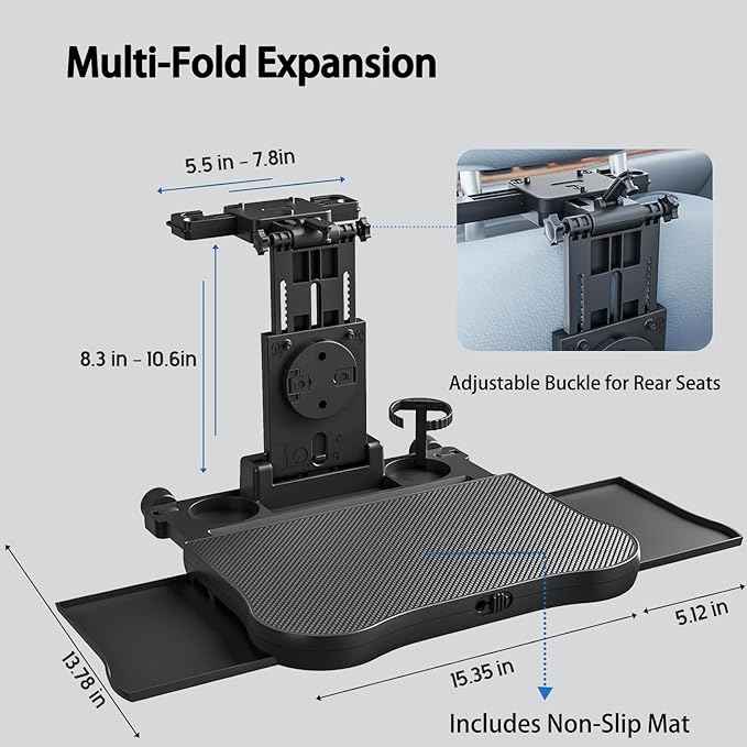 2-in-1 Car Steering Wheel Tray & Back Seat Headrest Tray with Phone Holder, Steering Wheel Desk Food Table for Car Laptop Mount Steering Wheel for Large SUVs, Trucks & Vans