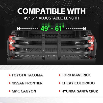Truck Bed Extender, Aluminum Retractable Tailgate Extender, 49"-61" Adjustable Length, Drill Required, Fits for Toyota Tacoma, Nissan Frontier, Chevy Colorado, GMC Canyon, Maverick, Santa Cruz
