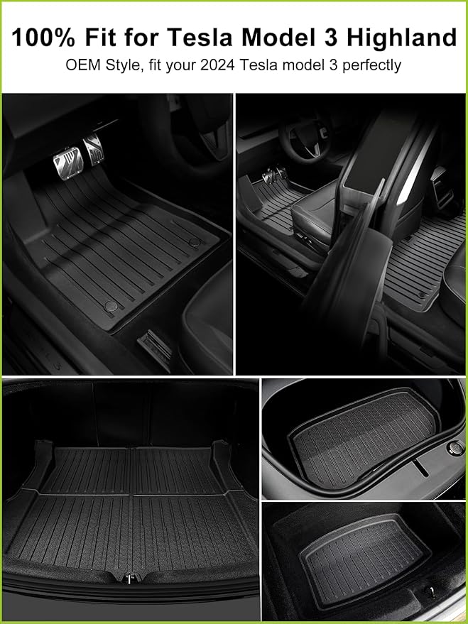 Floor Mats for 2025 2024 Tesla Model 3 Highland, All Weather TPE Cargo Liner Floor Mats Frunk Trunk Mats fit Tesla Model 3 Accessories 2024 2025, 6 PCS