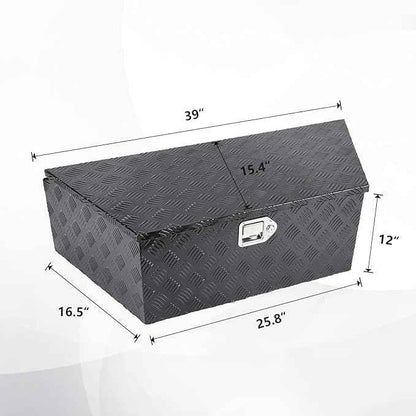 confote 39 Inch Heavy Duty Aluminum Stripes Plated Tool Box Pick Up Truck Bed RV Trailer Tongue Toolbox Waterproof Storage Organizer with Lock and Keys - 39 X 15 X 12 inch,Black