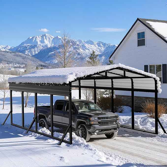 12x20 FT Heavy Duty Metal Carport Kit, Reinforced Frame Carport with Anchors, for Trucks, Boats, RV, Tractor, 100MPH Wind & 35PSF Snow Rating, Easy Assembly