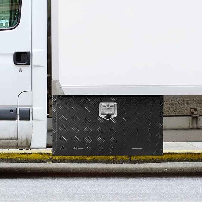 VEVOR Underbody Truck Box, 36"×14"×16" Pickup Storage Box, Heavy Duty Aluminum Diamond Plate Tool Box with Lock and Keys, Waterproof Trailer Storage Box with T-Handle Latch for Truck, Van, Trailer