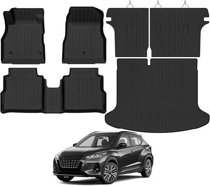 Custom Fit Floor Mats for Nissan Kicks 2018-2024, All Weather TPE Floor Liners with Trunk Mat & Backrest Protectors, Odorless Full Set Interior Accessories