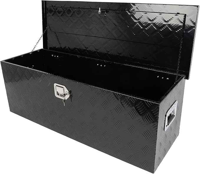 SCITOO 44 Inch Diamond Plate Truck Bed Tool Box,Aluminum Heavy Duty Crossover Storage for Most Full Size Pickups,Lockable Weatherproof Chest,Fits 44" Truck Beds,Easy Access to Load and Unload