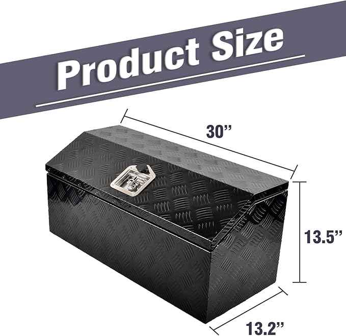 30 Inch Black Aluminum Tool Box Wide Utility Trailer Tongue 5 Bar Tread ToolBox for Pick Up Truck Bed RV ATV Organizer Trailer Storage Tool Box with Lock and Keys (30"x13.2"x13.5")