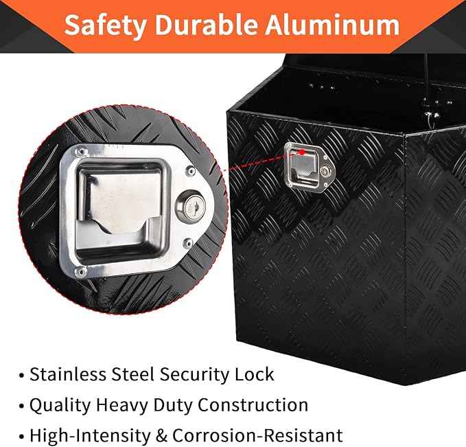 33 Inch Aluminum Trailer Tongue Tool Box 5 Bar Tread Wide Utility ToolBox for Pick Up Truck RV Storage Organizer Tool Box with Lock and Keys - 33"X19"X18" Black