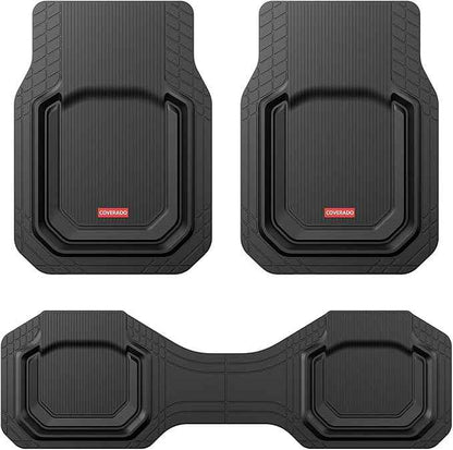 Coverado Car Floor Mats for Cars, Waterproof All Weather Protection, Deep Dish Car Mats, Universal Trim to Fit Automotive Mats Car Accessories for Cars SUV Truck, 3PCS Set, Black