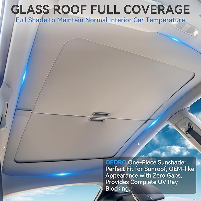 OEDRO Fit 2020-2024 Tesla Model Y Retractable Sunshade Roof, Upgraded 3.0 Full Coverage Windshield Glass Roof Sun Shade, UV Protection & Heat Resistance Shade Compatible with 2020-2024 Tesla Model Y