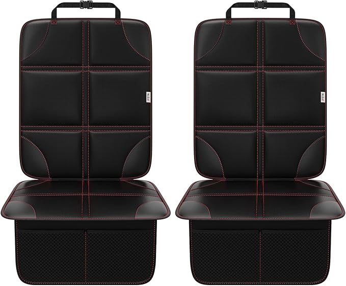 Meolsaek Car Seat Protector, Non-Slip Backing Will Not Leave Imprint, Waterproof Thicker Car Seat Cover for SUV, Sedan, Truck, Leather Car Seat Cushion (Black with Red Stitching)