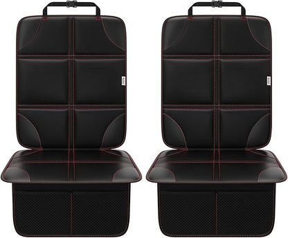 Meolsaek Car Seat Protector, Non-Slip Backing Will Not Leave Imprint, Waterproof Thicker Car Seat Cover for SUV, Sedan, Truck, Leather Car Seat Cushion (Black with Red Stitching)