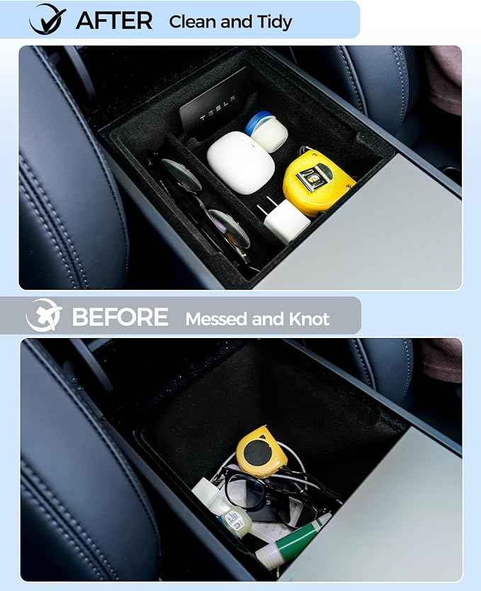 KYX 2024 2025 Tesla Model 3 Highland & 2025 New Model Y Center Console Organizer | Dual-Layer Sliding Storage Box, 5-Piece Set - Black | Not Compatible with Older Model Y 2021-2025
