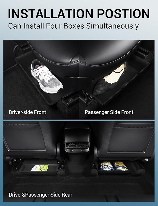 Motrobe 2PCS Tesla Model Y Under Seat Storage Box Organizer Underseat Hidden Tray with Lid for 2020-2024 Model Y Interior Accessories