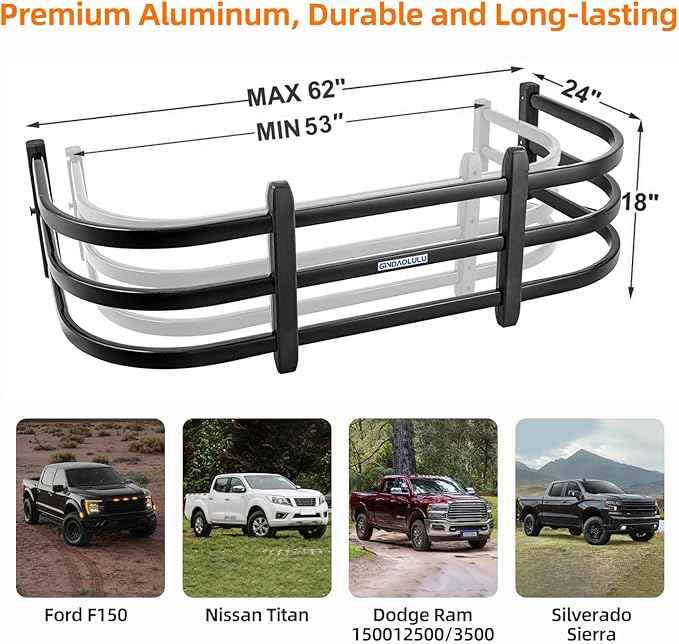 Truck Bed Extender, Aluminum Tailgate Extender 53"-62" Fit for Ford F150 Heavy Duty, Ram1500/2500/3500, Silverado 1500 2500 HD, Sierra, Tundra, Titan Pickup Truck Adjustable Tailgate Extension