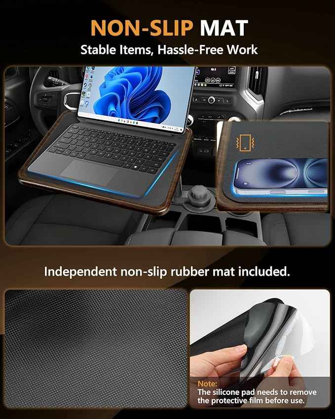 Car Desk for Laptop, 360° Rotation Cup Holder Table, Car Table & Car Food Tray for Tesla Model Y/3, F-150/Ram 1500/GMC Sierra 1500 & Most Vehicles, Car Accessories for Women & Men(Long Pole)