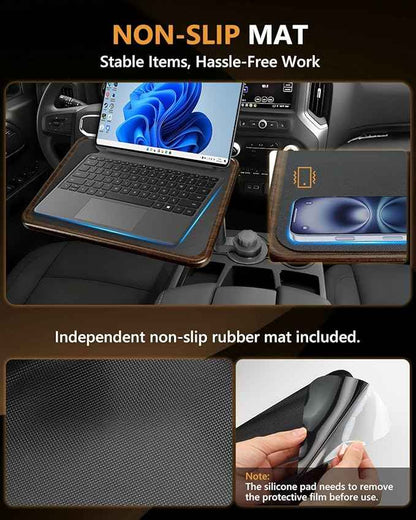 Car Desk for Laptop, 360° Rotation Cup Holder Table, Car Table & Car Food Tray for Tesla Model Y/3, F-150/Ram 1500/GMC Sierra 1500 & Most Vehicles, Car Accessories for Women & Men(Long Pole)