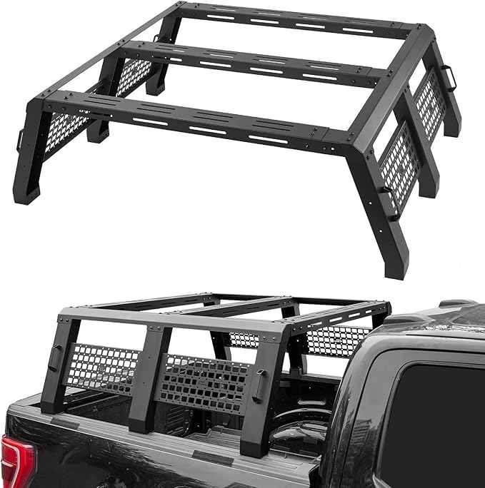 JOYTUTUS Full Size Truck Bed Rack, Overland Bed Racks for Trucks Compatible with F150 F250 F350 Silverado Sierra Ram, 18.8 Inch High Truck Bed Rack for Roof Top Tent, with Wider Molle Panel