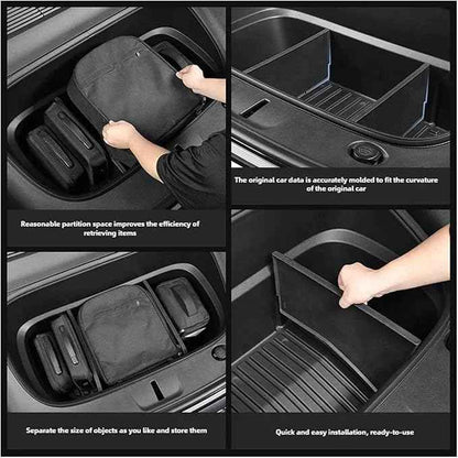 Compatible For Tesla Model Y Juniper 2025 Launch 2026 Front Trunk Mat Partition Board TPE Frunk Protector Cushion Organizer Storage Box(MY Juniper Set)