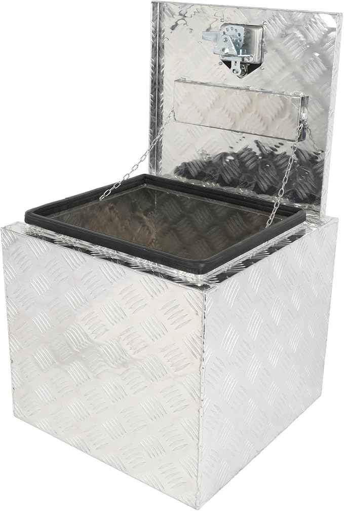 SCITOO 18 Inch Diamond Plate Truck Bed Tool Box,Heavy Duty Aluminum Crossover Storage for Most Full Size Pickups,Lockable Weatherproof Chest,Fits 18" Truck Beds,Easy Access to Load and Unload